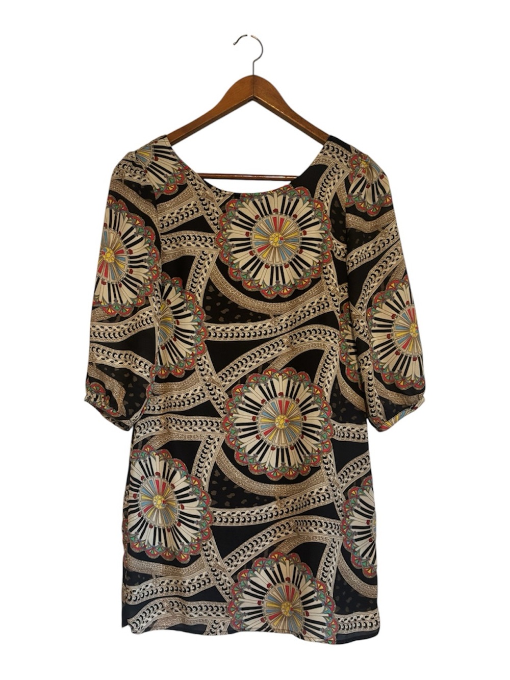 Anthropologie Tulle Black & Multicolor Piano Circle Mosaic Print Dress